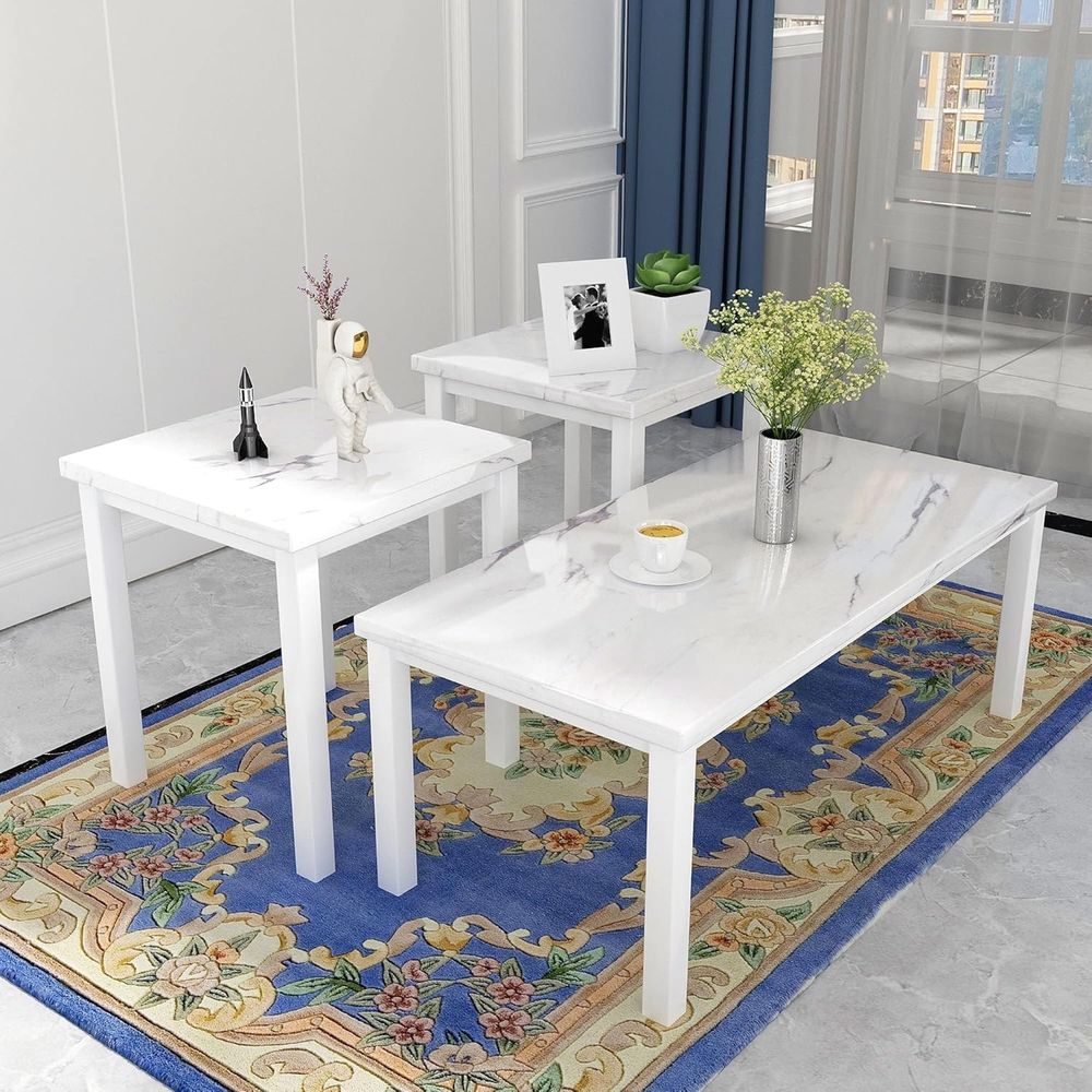 Office Furniture Center - モダンなリビングルーム用コーヒーテーブルセット、大理石トップ、洗練されたスタイリッシュなセンターテーブル、家庭用またはオフィス家具用