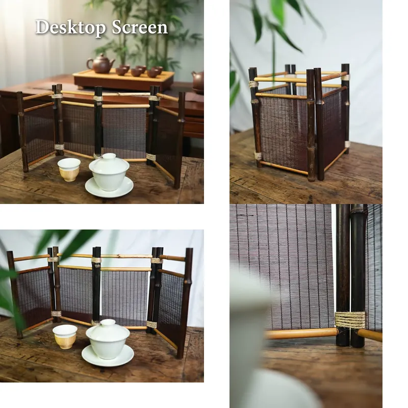 Room Divider Bamboo - 【CHIMU HOME】天然竹製折りたたみスクリーン デスクパーティション用 禅装飾ルームディバイダー 2パネル卓上ディバイダー
