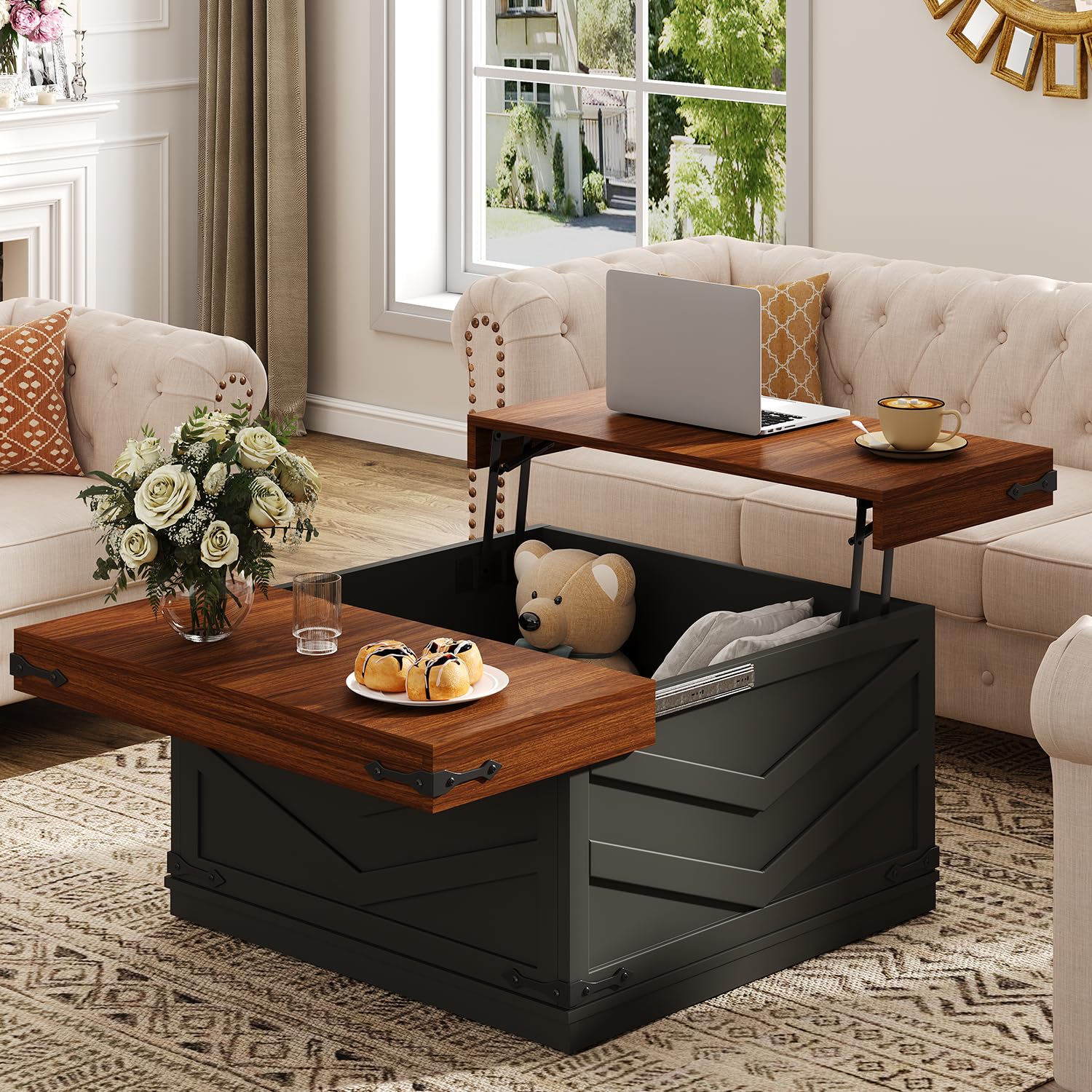 Office Furniture Center - リフトトップコーヒーテーブル、スライド式スクエアセンターテーブル、隠し収納オーガナイザー付き、リビングルーム、寝室、オフィス用、31.5インチ、カスタマイズ可能