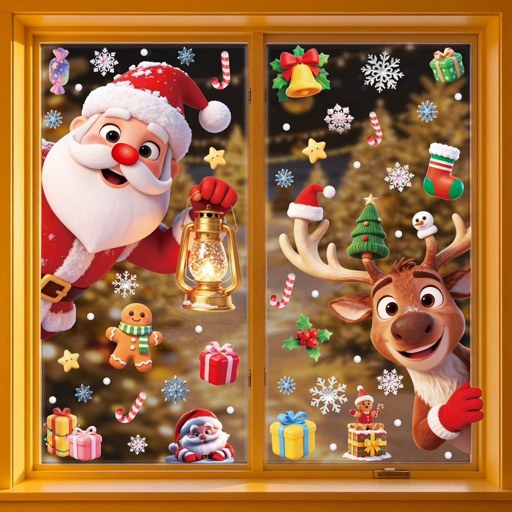 Office Furniture Warehouse - 雪だるまサンタクロースクリスマスウィンドウステッカー装飾ホームオフィスショッピングモールショーケースクリスマスデコレーション静電気吸着デカール