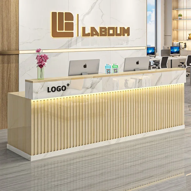 Office Furniture Bali - 北欧風受付デスク 高級モダン受付デスク ディスプレイ付きのおしゃれな収納 ヴィンテージ商業用家具