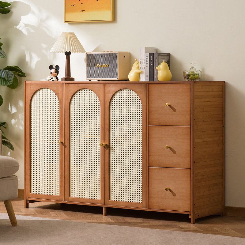 Room Divider Bamboo - レトロスタイルの竹製リビングルームキャビネット、ミニマリストキッチン用籐製通気性キャビネット、カトラリーキャビネット兼本棚、ダイニングキャビネット