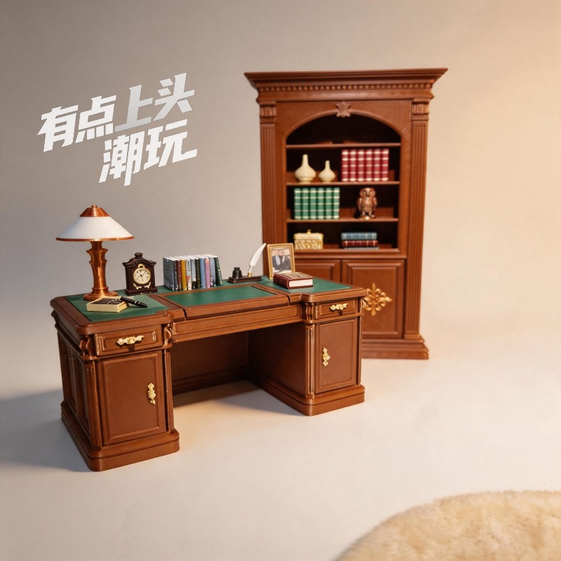 Office Furniture Warehouse - オリジナル 1/12 ミニチュアヴィンテージアメリカンスタイルオフィスデスクチェアセットリアルな装飾モデルキット家庭/オフィス用コレクターズアイテム
