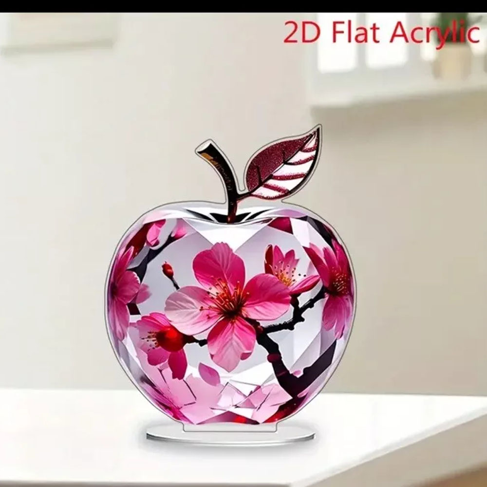 Office Furniture Warehouse - 1個、2Dフラットなリンゴ型のアクリル製装飾オーナメント、桜模様入り、家庭やオフィスに最適、エレガントです。