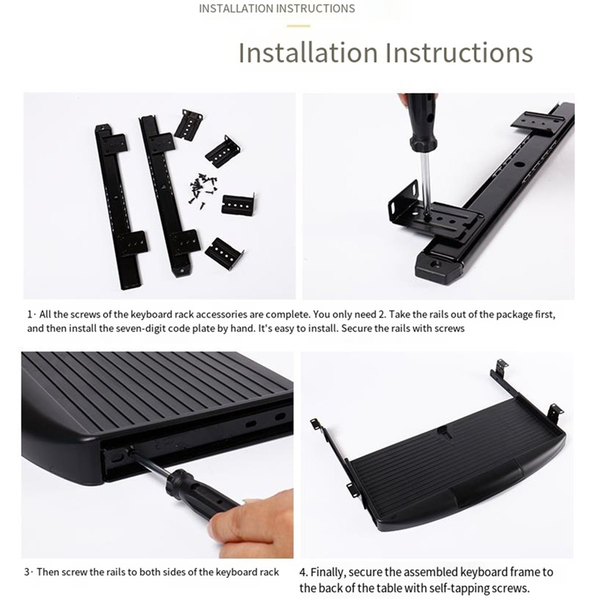 Keyboard Drawer Under - デスク下キーボードトレイ用デューティスライドレール 厚みのある調整可能なキーボード収納引き出し 簡単設置 スムーズなスライド