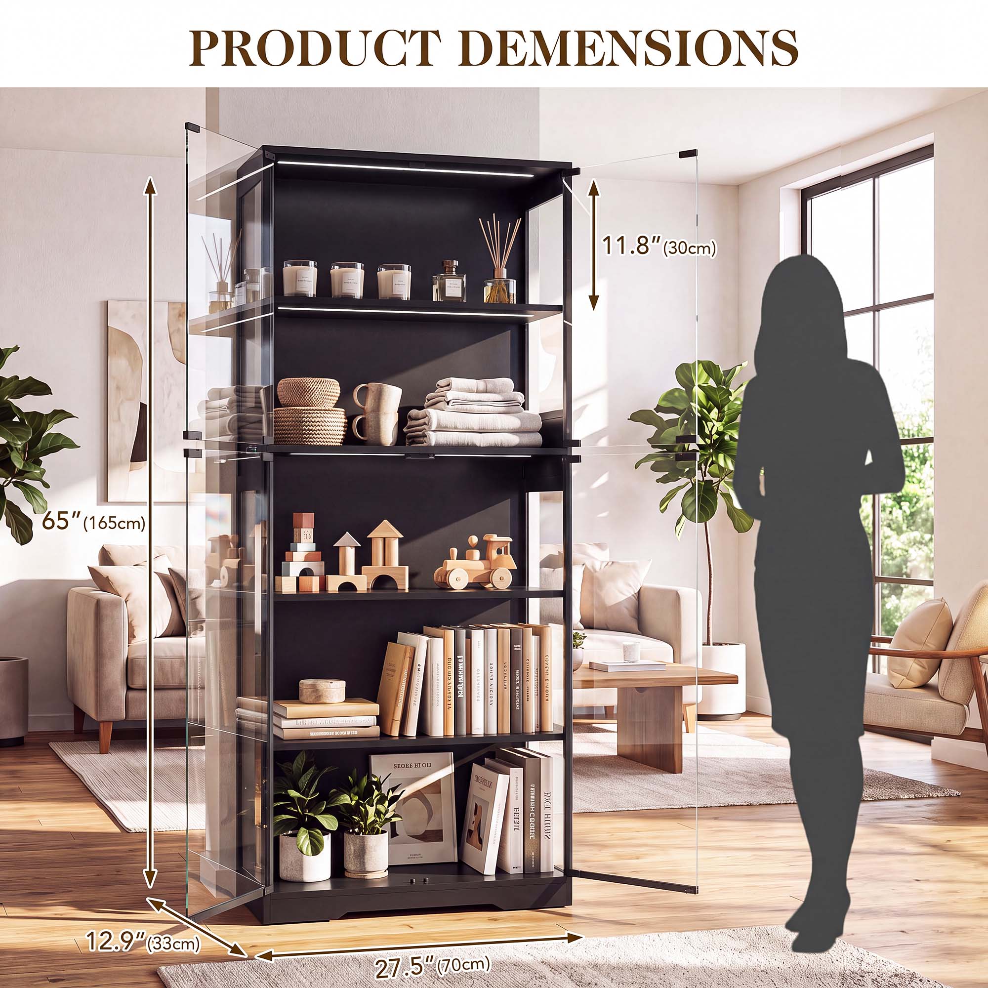TCGBKAF 5段ディスプレイキャビネット、ガラス扉、モー - Office Furniture Warehouse のレビューと価格