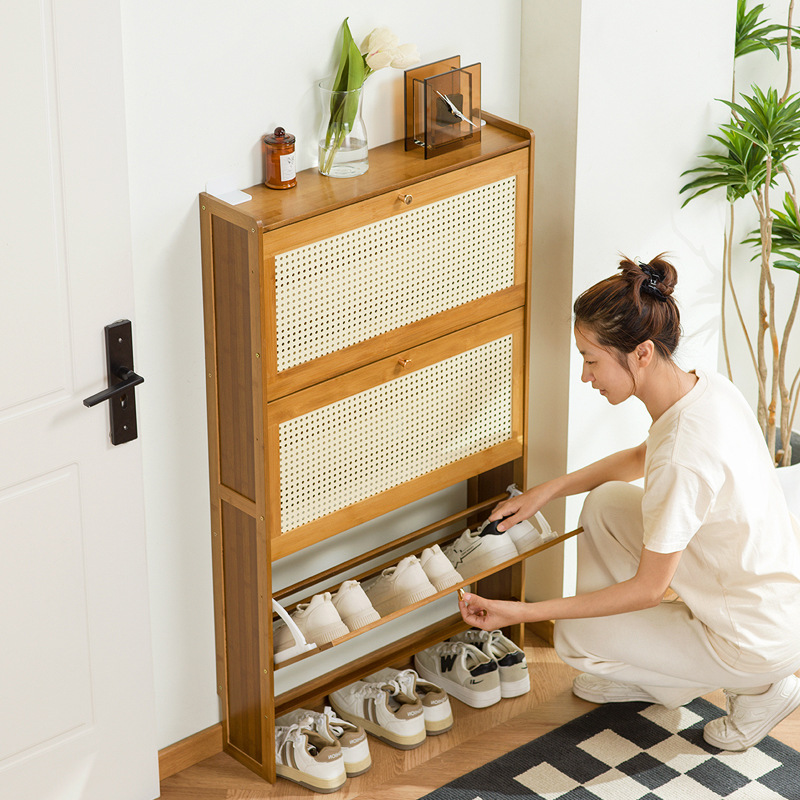 家庭用木製靴箱、籐製通気性靴箱、狭い靴箱、フリップバケットシ - Room Divider Bamboo のレビューと価格
