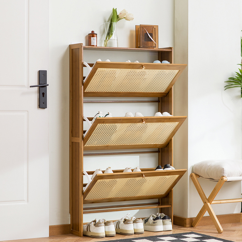家庭用木製靴箱、籐製通気性靴箱、狭い靴箱、フリップバケットシ - Room Divider Bamboo のレビューと価格