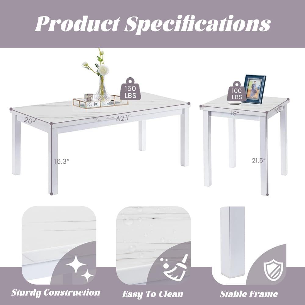 モダンなリビングルーム用コーヒーテーブルセット、大理石トップ - Office Furniture Center のレビューと価格
