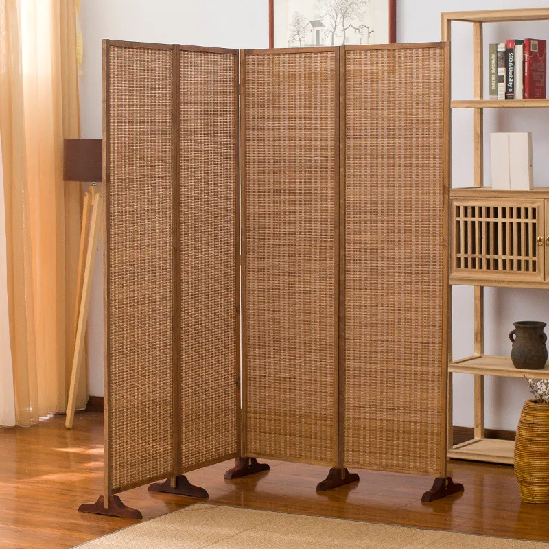 中国風折りたたみ式屏風、無垢材竹製ブラウン、モダンでシンプル - Room Divider Bamboo のレビューと価格