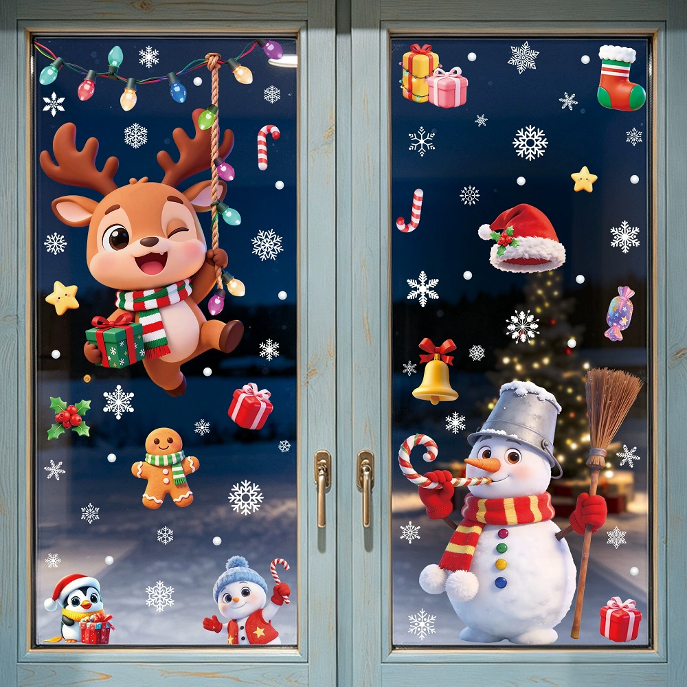 雪だるまサンタクロースクリスマスウィンドウステッカー装飾ホー - Office Furniture Warehouse のレビューと価格