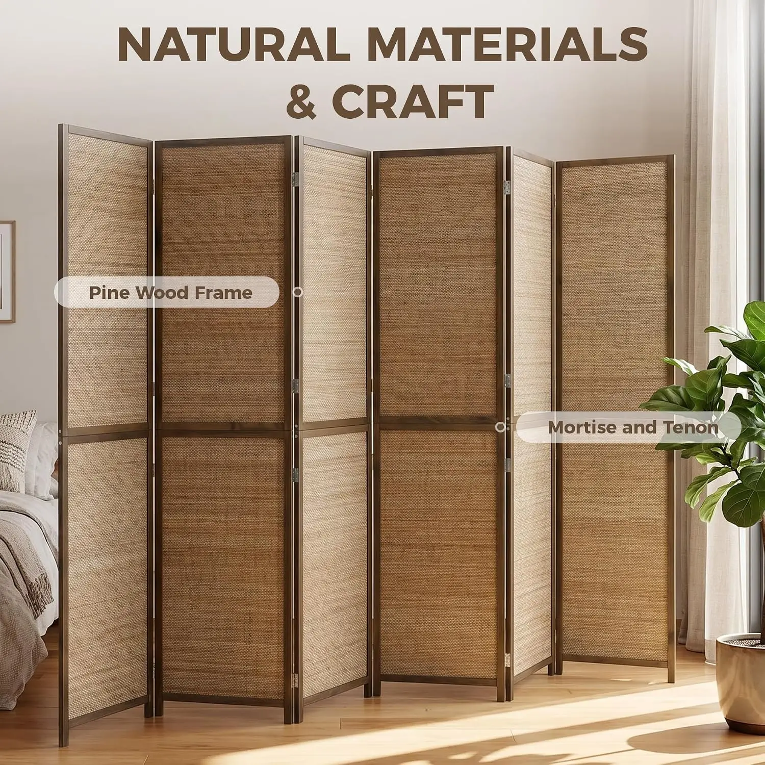 6フィートの間仕切り、6枚パネル手編み竹製プライバシースクリ - Room Divider Bamboo のレビューと価格