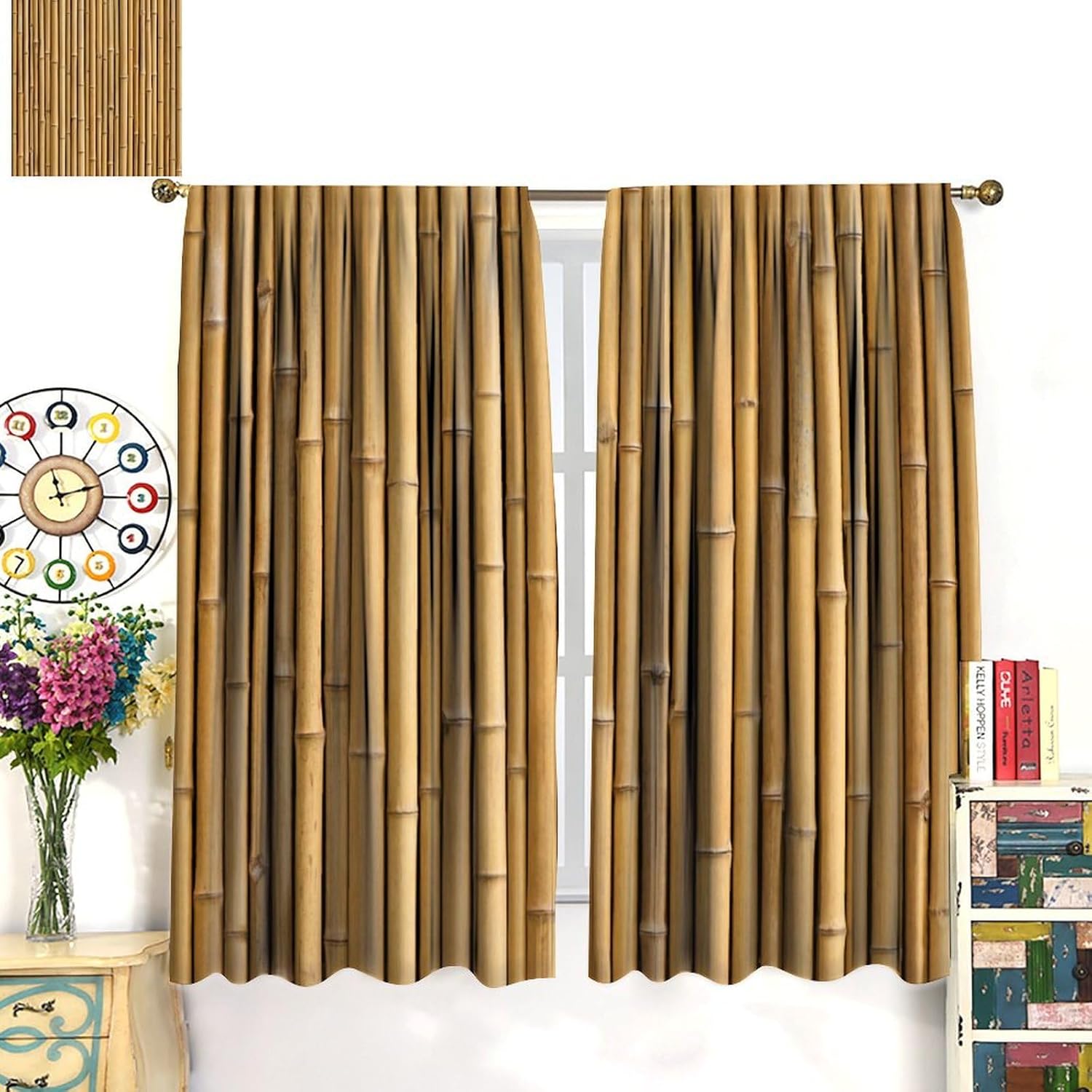 エレガントな竹製木製縦型カーテンセット ルームディバイダー  - Room Divider Bamboo のレビューと価格