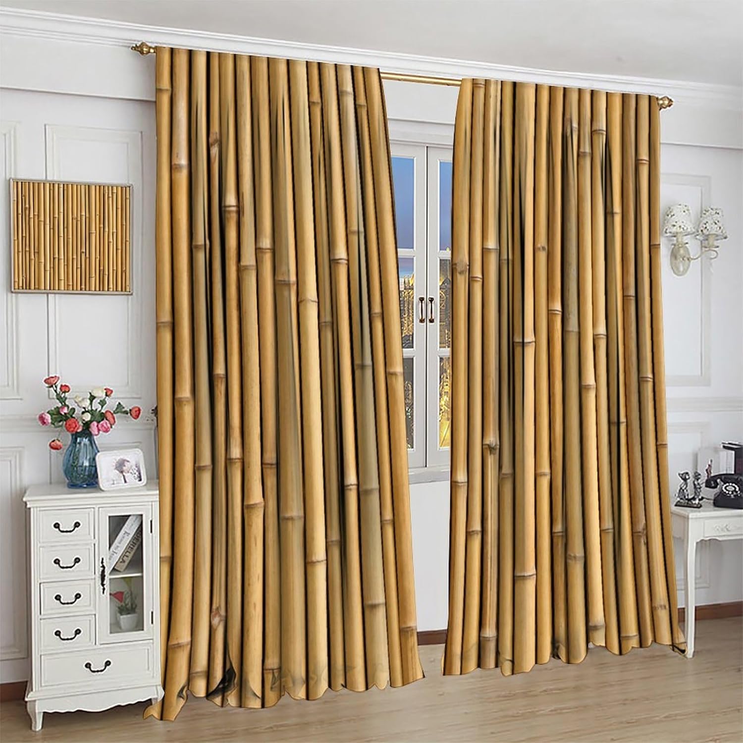 エレガントな竹製木製縦型カーテンセット ルームディバイダー  - Room Divider Bamboo のレビューと価格